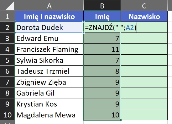 4.1  Znalezienie pozycji spacji w imieniu i nazwisku