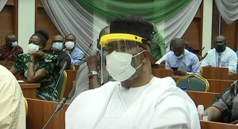 Senator Godswill Akpabio during House committee hearing on the NDDC[Twitter/@CHYCHYCHUKWU]