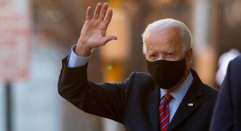 President-elect Joe Biden waves after meeting virtually with the United States Conference of Mayors on November 23, 2020 in Wilmington, Delaware.