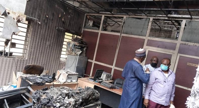 Fire incident at the office of the Independent National Electoral Commission [INEC] on April 17, 2020 [INEC]