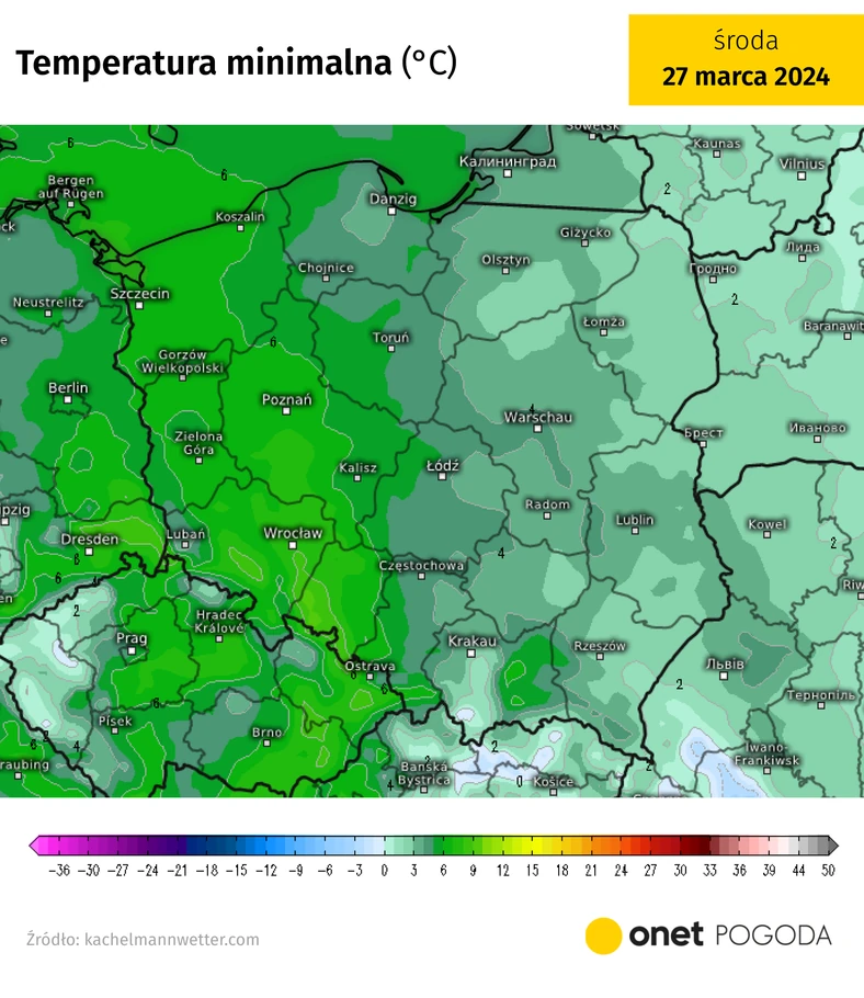 W nocy nigdzie nie będzie mrozu, ale przy gruncie lokalnie niewykluczone są słabe przymrozki