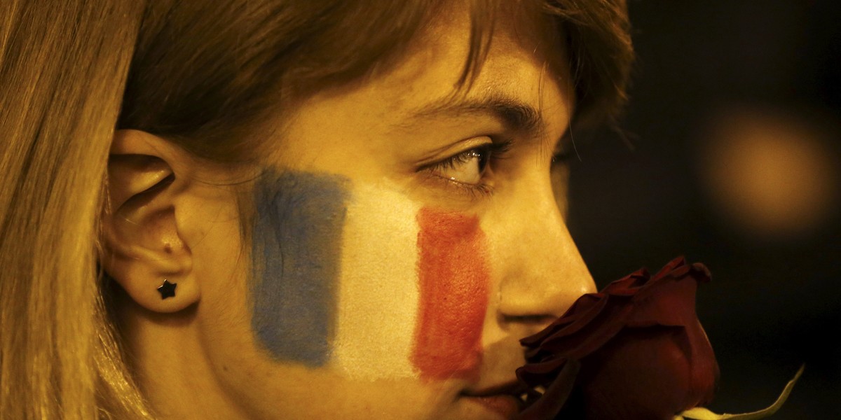 A woman during a gathering in tribute to the victims of the November Paris attacks in Tbilisi, Georgia, on November 14.