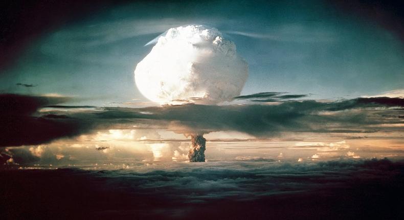 The mushroom cloud from Ivy Mike rises above the Pacific Ocean over Enewetak Atoll in the Marshall Islands, during the world's first test of a full scale thermonuclear device, on November 1, 1952.