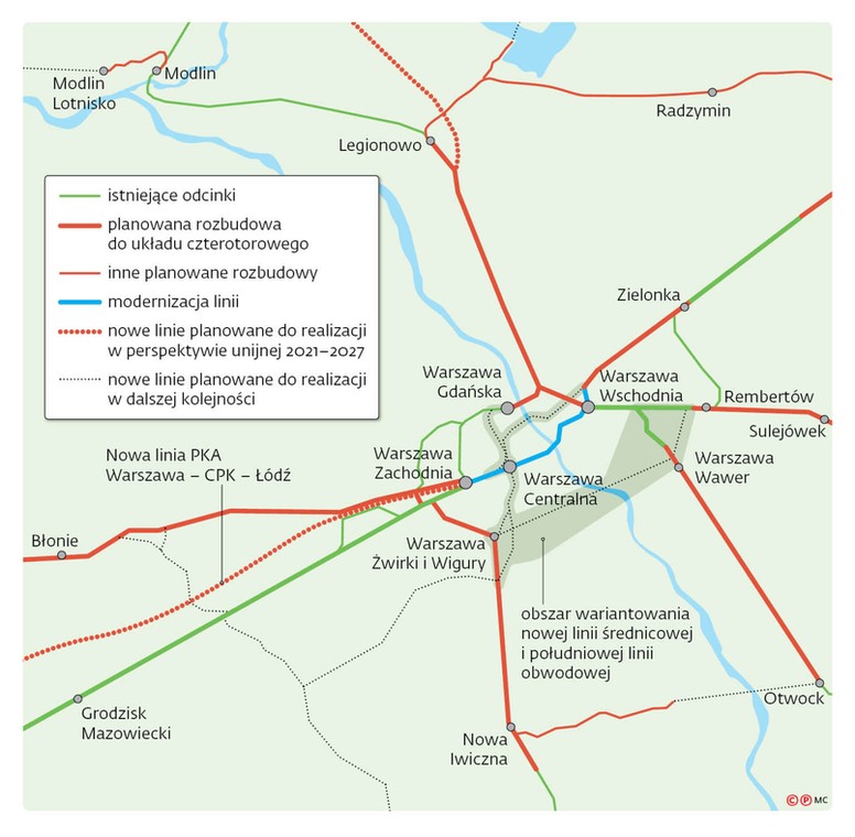 Mapa linii kolejowych