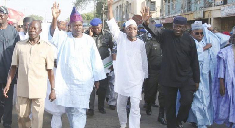 APC Governors - Babatunde Fashola (Lagos), Rochas Okorocha (Imo), Adams Oshiomhole (Edo); Ibikunle Amosun (Ogun), Rauf Aregbesola (Osun); Kayode Fayemi (Ekiti), Kashim Shettima (Borno) and Tanko Al-Makura (Nassarawa).