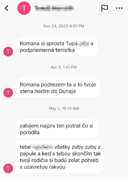 Romane Tabákovej sa dlhé mesiace muž vyhrážal smrťou cez správy.