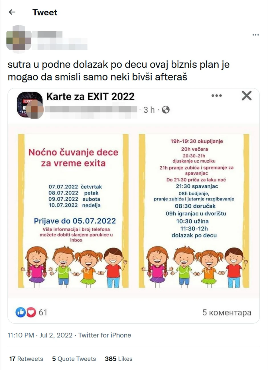 Čuvanje dece za Exit