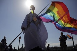 People attend the LGBT (lesbian, gay, bisexual, and transgender) community rally VIII St.Petersburg