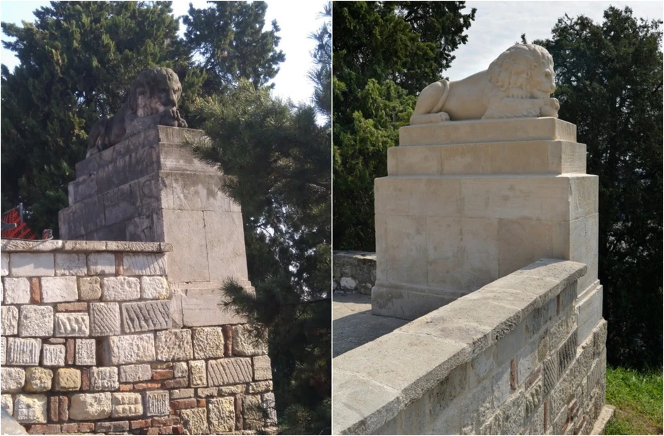 Naslage stare farbe nakon nestručnog prekrivanja grafita predstavljale su najveći problem prilikom restauracije skulpture lava