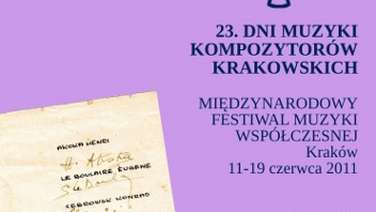 11 koncertów znalazło się w programie tegorocznych 23. Międzynarodowych Dni Muzyki Kompozytorów Krakowskich. Podczas koncertu inauguracyjnego w niedzielę zabrzmi skomponowany 70 lat temu "Kwartet na koniec Czasu" Oliviera Messiaena.