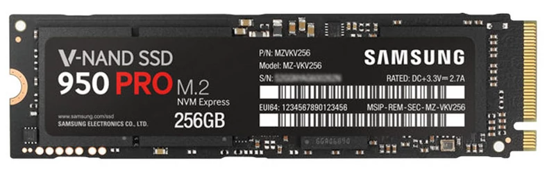 Samsung 950 PRO NVMe M.2 SSD. Nowsze laptopy i płyty główne obsługują standard dysków Ultra M.2 Socket. Zajmują bardzo mało miejsca i zapewniają wysoką wydajność.