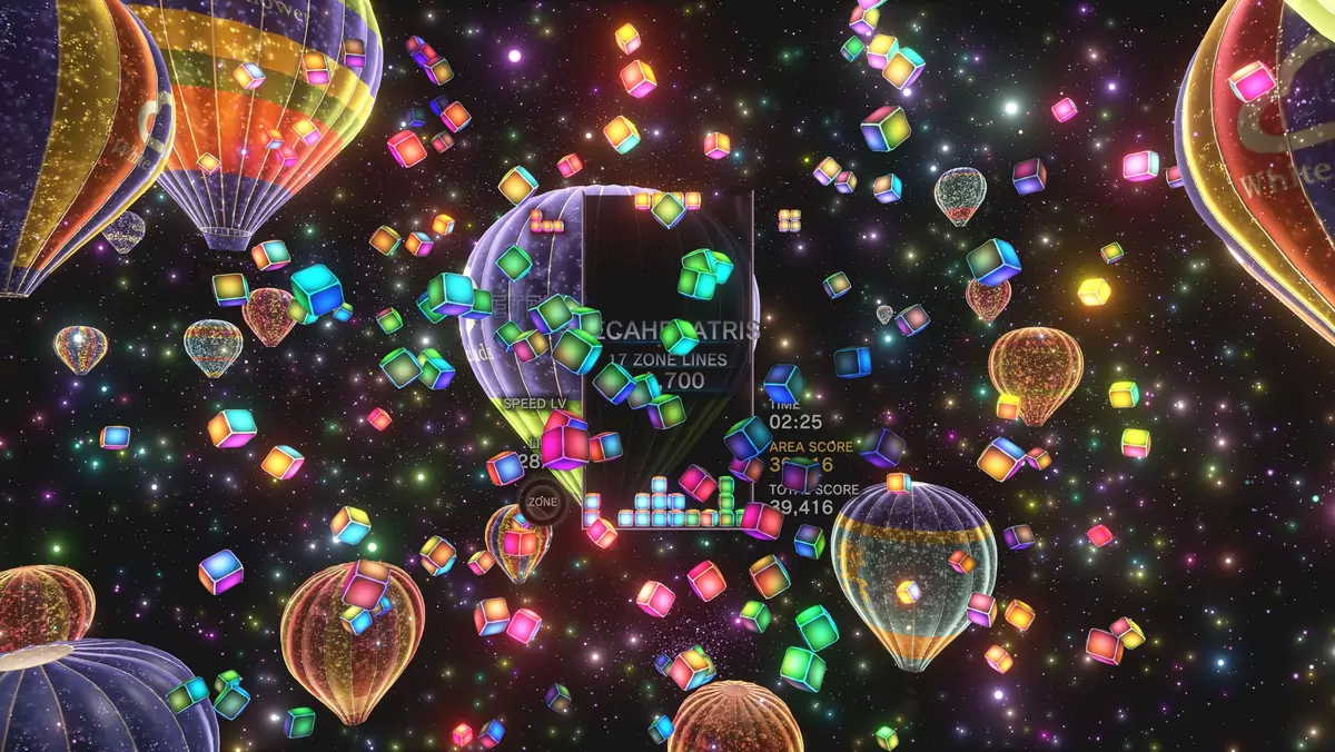 Screenshot z gry Tetris Effect - najpopularniejszej współcześnie edycji kultowej produkcji