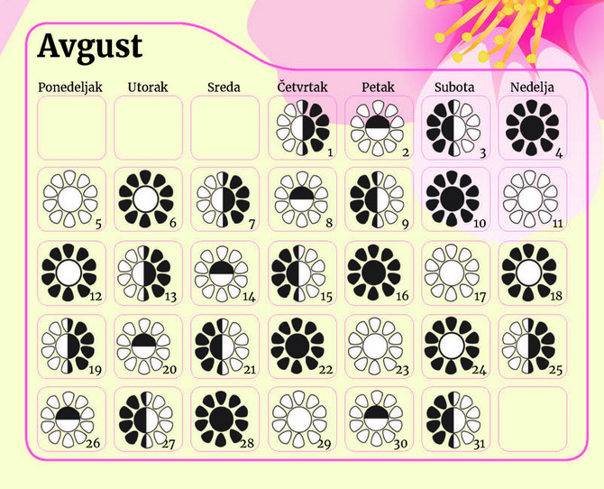 Kigaku kalendar za avgust