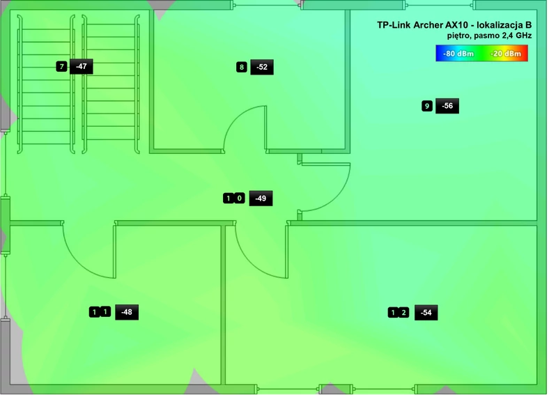 Piętro - rozkład sygnału sieci 2,4 GHz