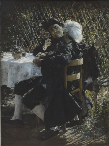 Ksiądz w rozmowie z panem we fraku, ok. 1876-1880, olej, płótno, 85 x 63 cm, MNW