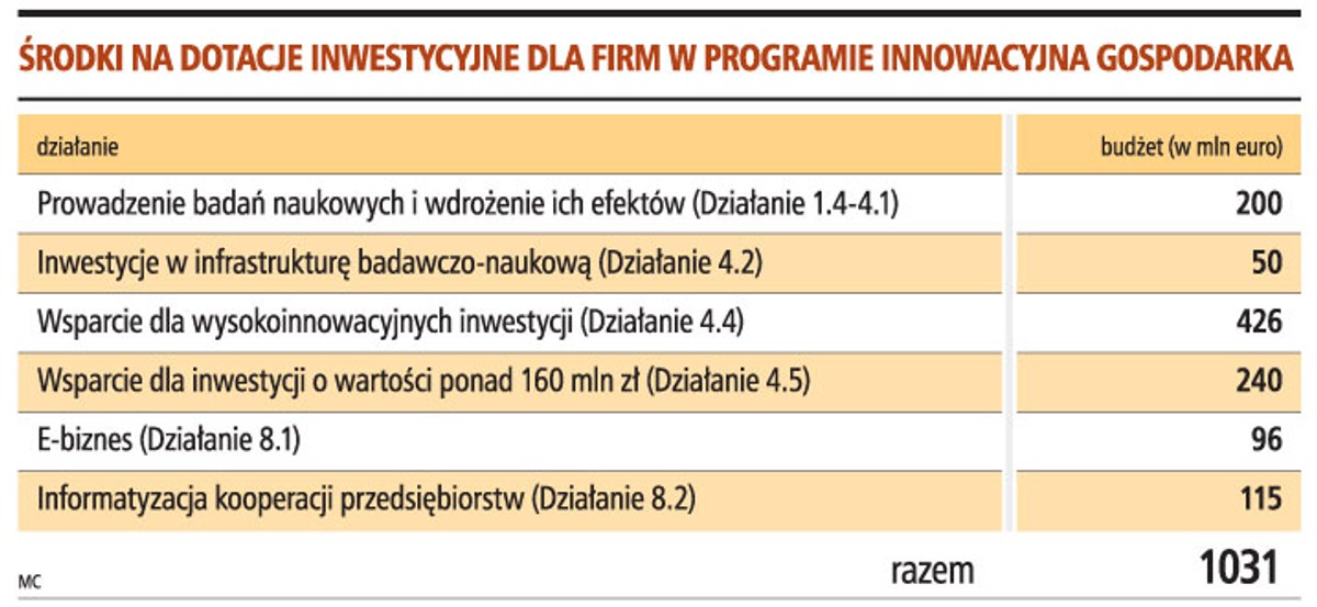 Środki na dotacje inwestycyjne dla firm w programie innowacyjna gospodarka