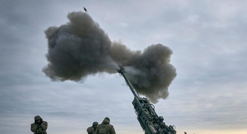 Ukrainian soldiers fire at Russian positions from a U.S.-supplied M777 howitzer in Kherson region, Ukraine, Jan. 9, 2023.AP Photo/Libkos