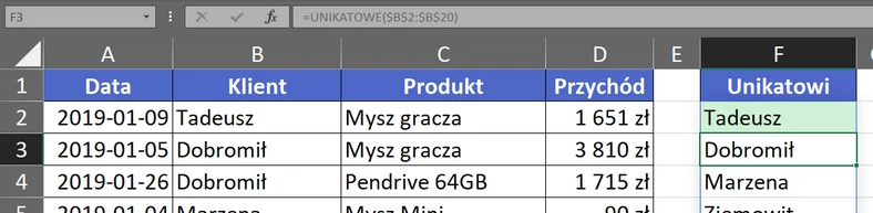 6.2  Jaśniejszy kolor formuły dla komórki z obszaru rozlania