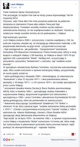 Wałęsa do Andrzeja Dudy: 'Albo Pan mnie przeprosi, albo oddam Pana pod Sąd'