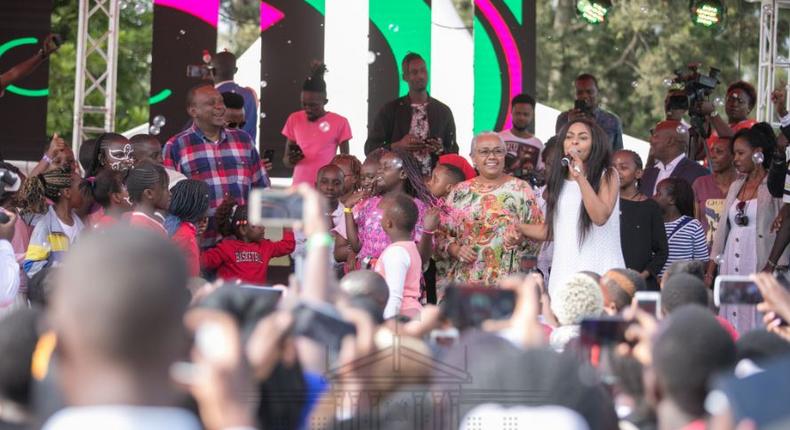 President Uhuru Kenyatta and First Lady Margaret Kenyatta when they hosted children to a Christmas Party at State House