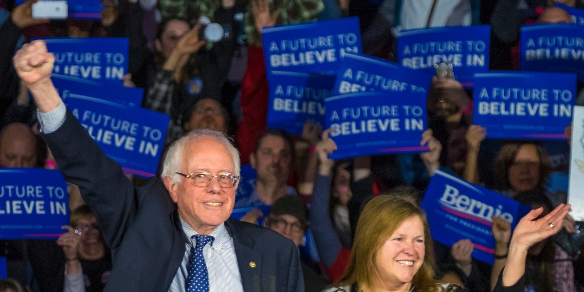 US Sen. Bernie Sanders and his wave Jane.