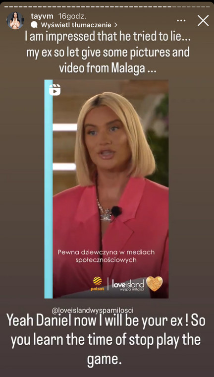 Tay zabiera głos po słowach Daniela w "Love Island"