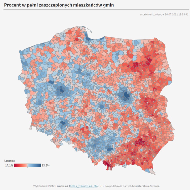 Poziom wyszczepienia w gminach