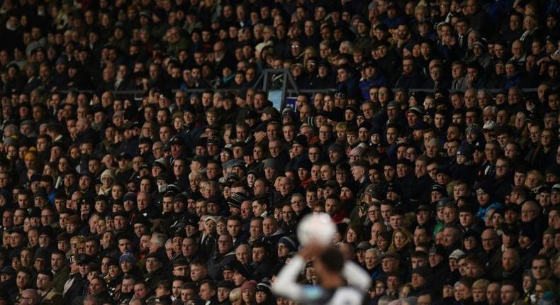 Fans watch Derby County's FA Cup clash against Manchester United at Pride Park Stadium in Derby on March 5, 2020 Creator: Oli SCARFF