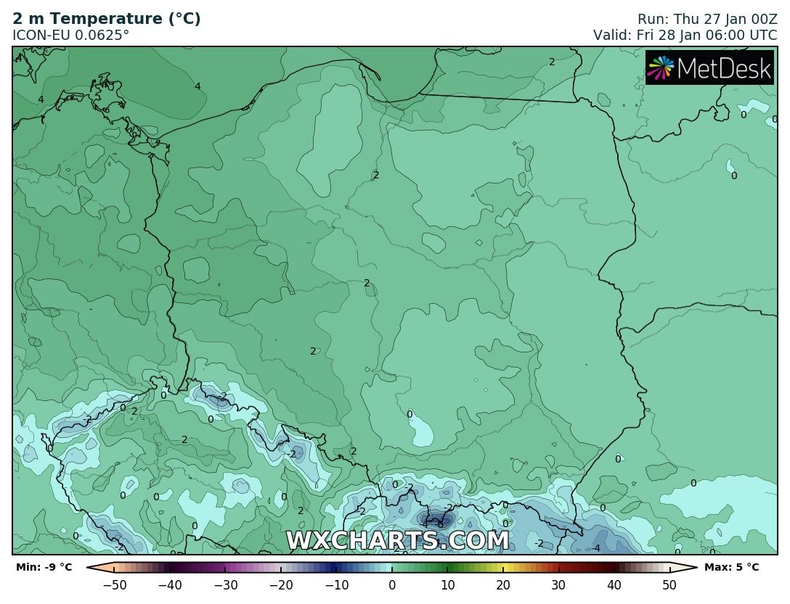 Temperatura w większości kraju nie spadnie poniżej 0 st. C