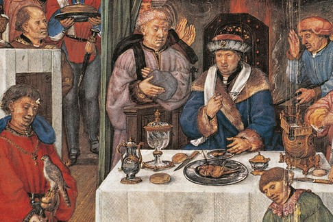 The month of January: Rich man's banquet, miniature from the Grimani Breviary manuscript, folio 1 ve