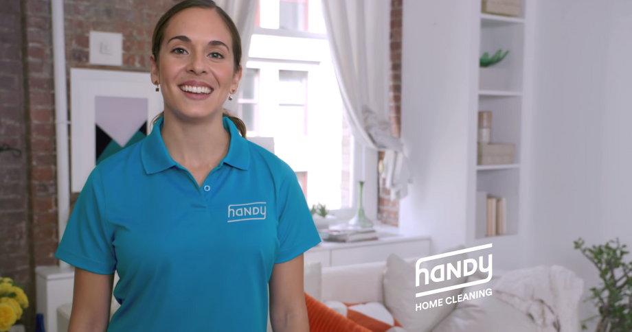 Handy cleans your house.