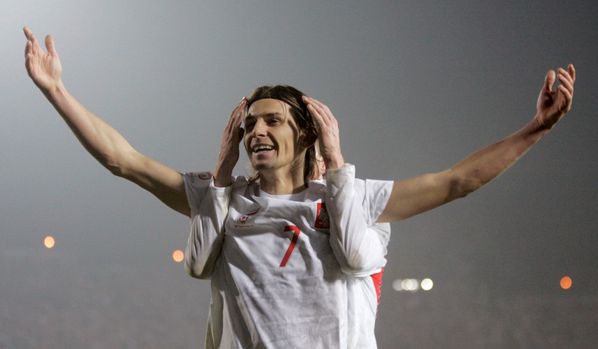 III miejsce w kategorii Sport. Euzebiusz „Ebi” Smolarek cieszy się wraz z Jackiem Krzynówkiem po strzeleniu pierwszego gola w meczu pomiędzy Polską a Belgią w Chorzowie