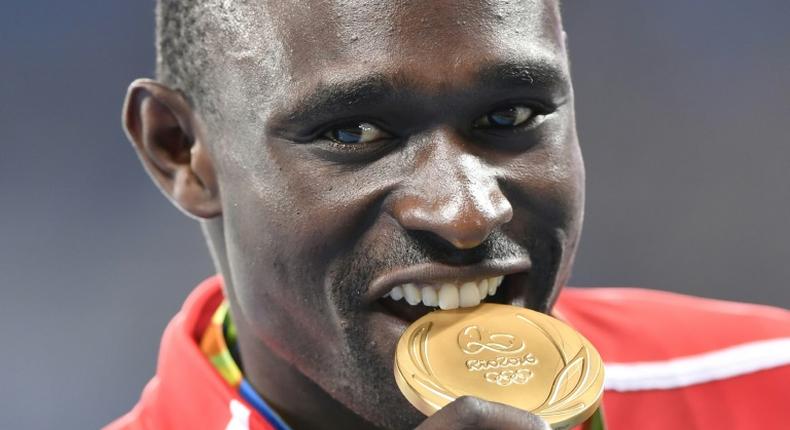 Champion: David Rudisha with his 800m gold medal at the 2016 Rio Olympics