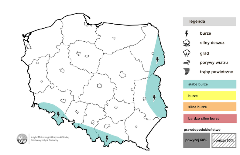 Prognoza burz na poniedziałek. Zagrzmieć może na krańcach wschodnich i południowych