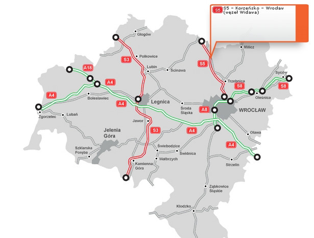 Droga ekspresowa S5 Poznań - Wrocław na odcinku Korzeńsko – węzeł Widawa Wrocław. (Grafika: GDDKiA)