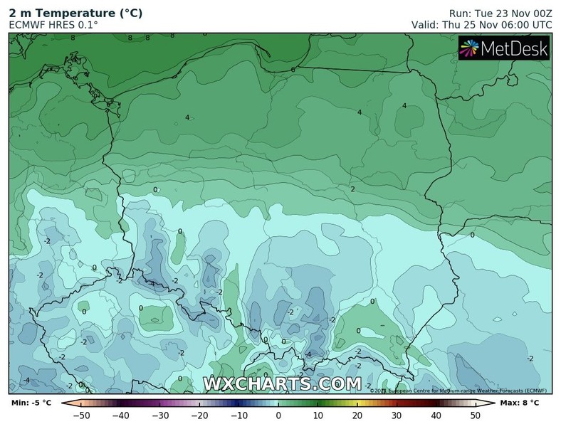 Ranek na południu przyniesie mróz