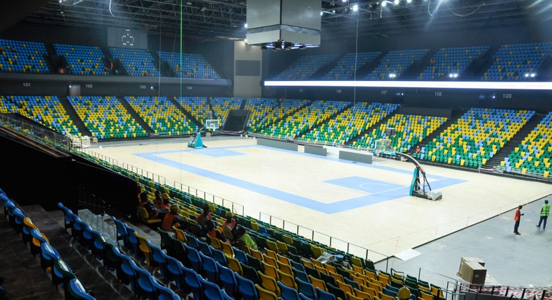 A basket ball court inside Kigali Arena.