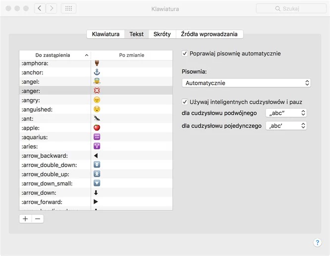 Tutaj przeciągamy plik emoji substitutions.plist