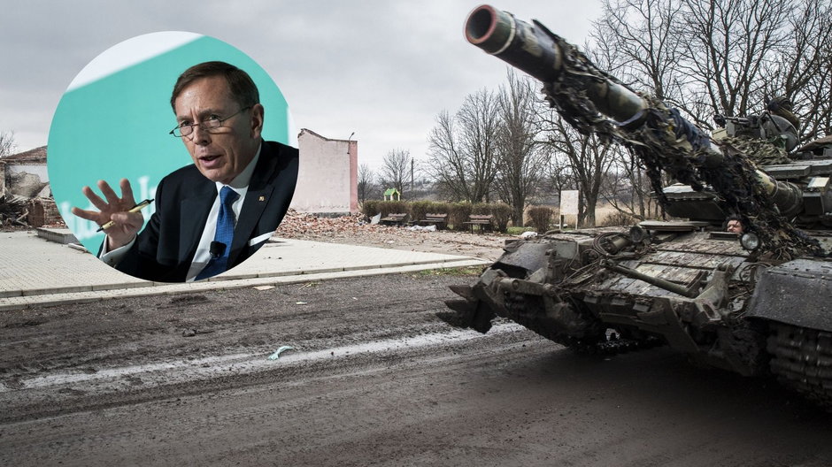 Ukraiński czołg w Awdijiwce, 5 grudnia 2023 r. (W kółku: David Petraeus)