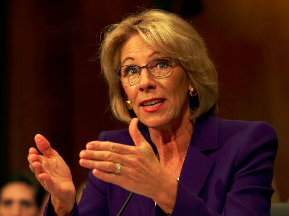 Betsy DeVos testifies before the US Senate Committee on Health, Education, Labor, and Pensions during her confirmation hearing to be the next secretary of education, on January 17, 2017.