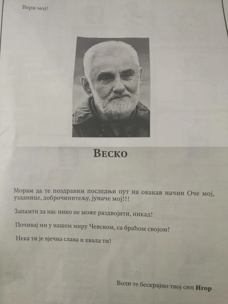 Čitulja za Veska Vukotića