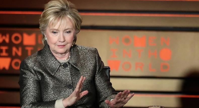 Hillary Clinton onstage at the Women in the World Summit in New York City on April 6.