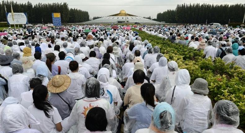 Supporters of the controversial Wat Dhammakaya temple gather at the temple grounds in northern Bangkok, in June 2016