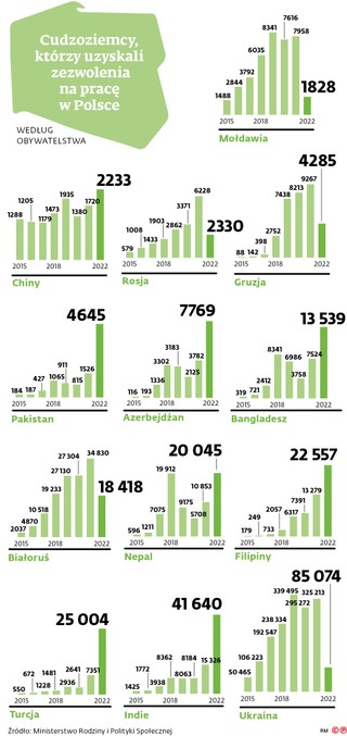 Cudzoziemcy, którzy uzyskali zezwolenia na pracę w Polsce