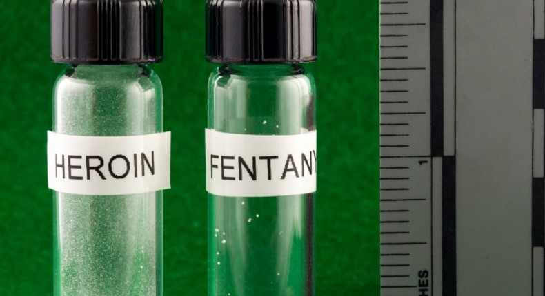 On the left, a lethal dose of heroin; on the right, a lethal dose of fentanyl.