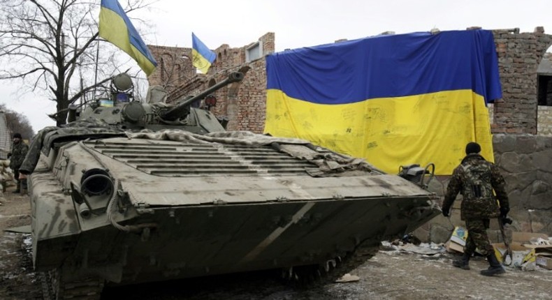 The military campaign's headquarters in Kiev said three soldiers had been near the town of Debaltseve, a transport hub connecting the Russian-backed separatist fiefdoms of Lugansk and Donetsk where intense clashes raged in early 2015