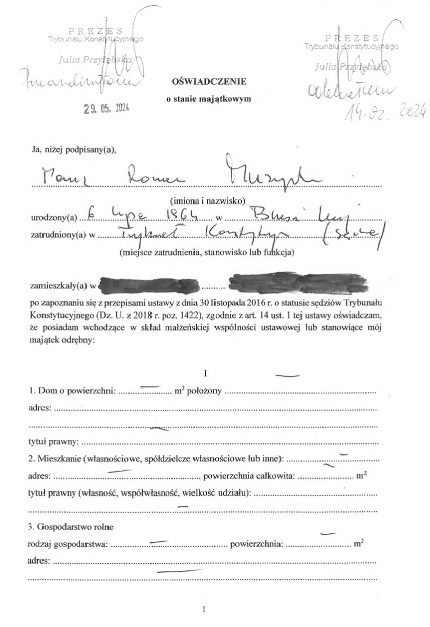 Oświadczenie majątkowe Mariusza Muszyńskiego.