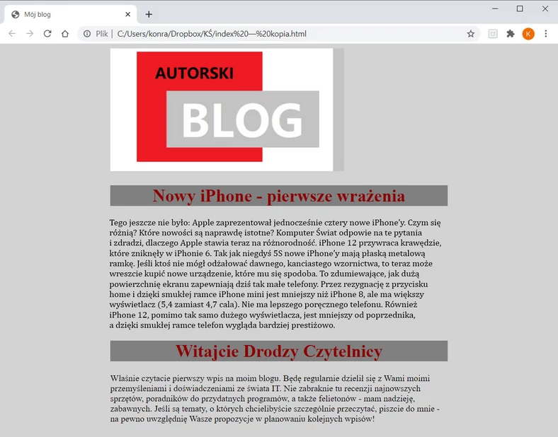 Tak może wyglądać blog uzupełniony o prawdziwe treści i nagłówki artykułów