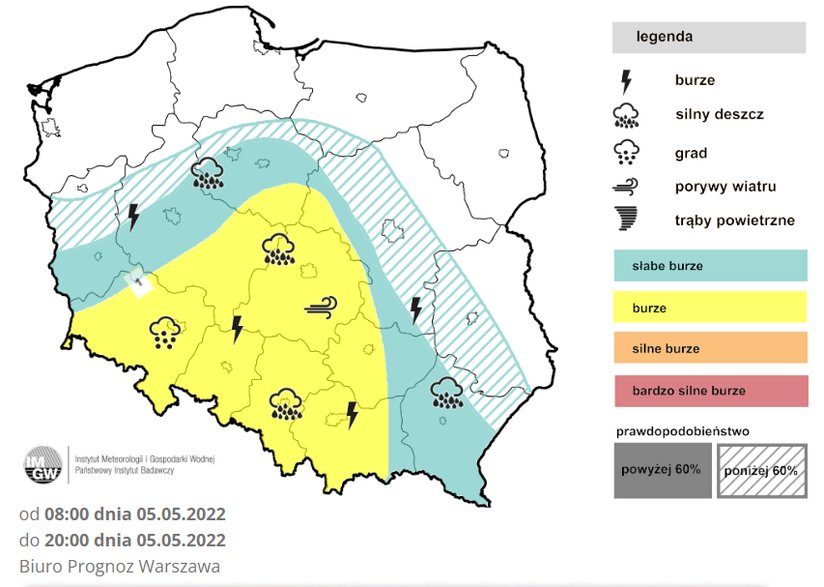 Burze w czwartek zapowiadamy przede wszystkim na południu i w centrum