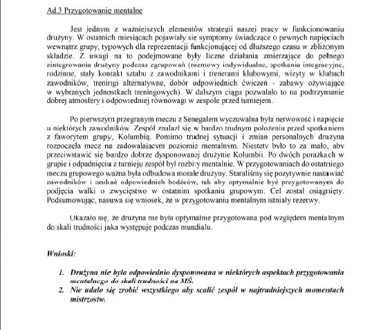 Analiza przygotowań i udziału reprezentacji Polski w MŚ